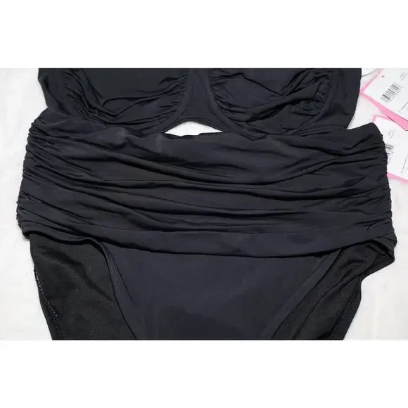Kate Spade Women's Ruched High-waist Bikini Bottoms In Black - Picture 4 of 6